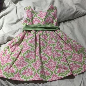 Kelly’s kids pink green preppy pattern dress  euc